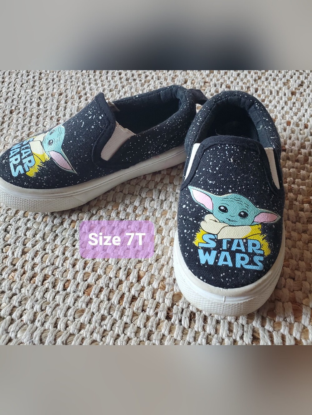 7T Star Wars Grogu Black Slip-On Kids Shoes